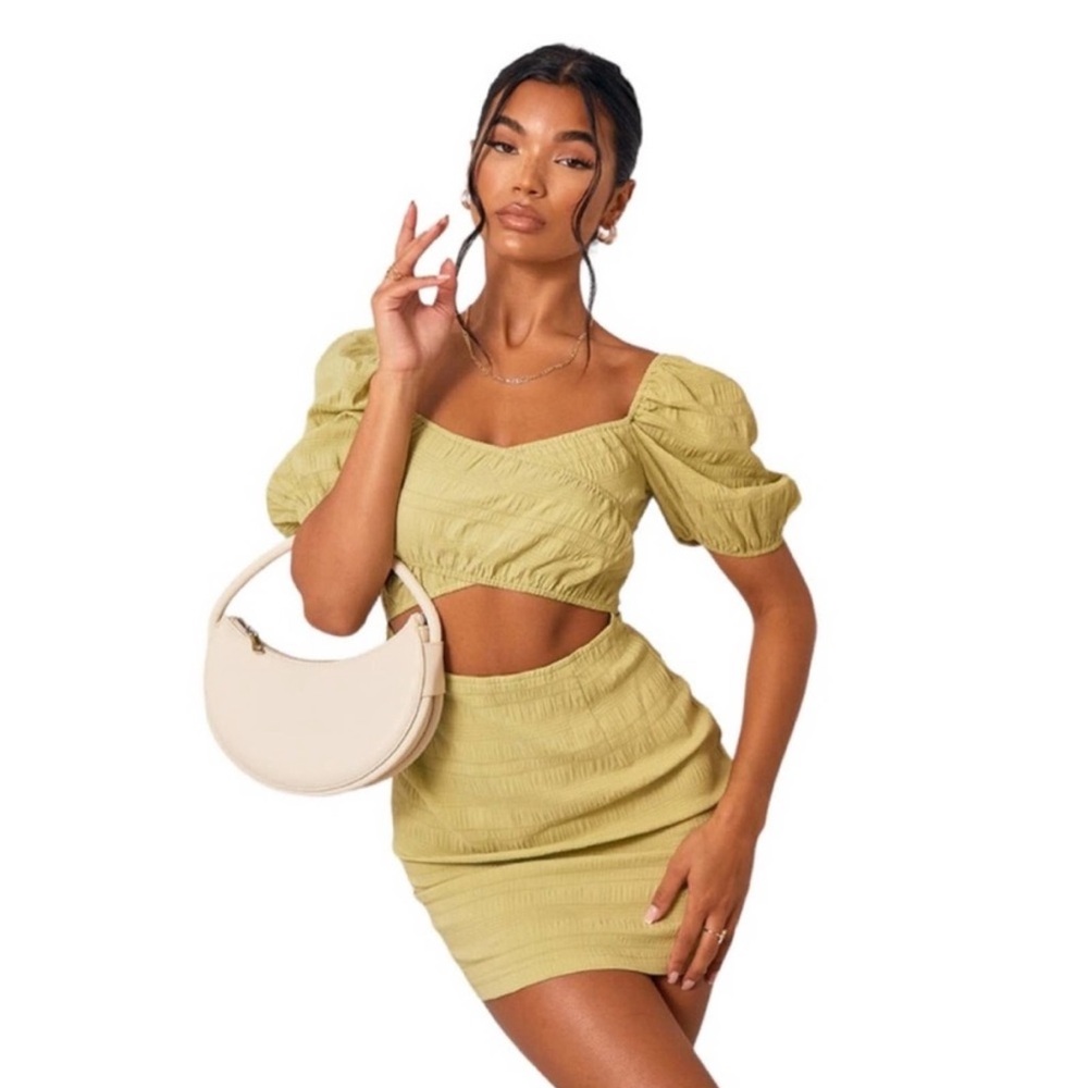 PrettyLittleThink Cut Out Puff Sleeve Mini Dress 8 Green